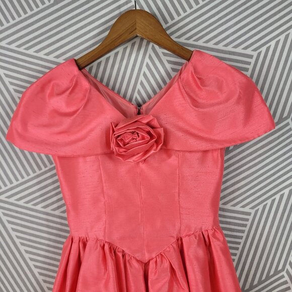 Vintage 80s Girls Handmade Party Dress Size 8 10 Pink Taffeta Princess Flower - Picture 3 of 6